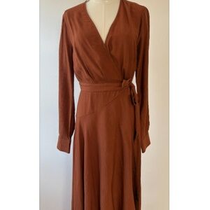 BCBG MaxAzria Rust Wrap Dress Long Sleeve Tie Waist Midi XS